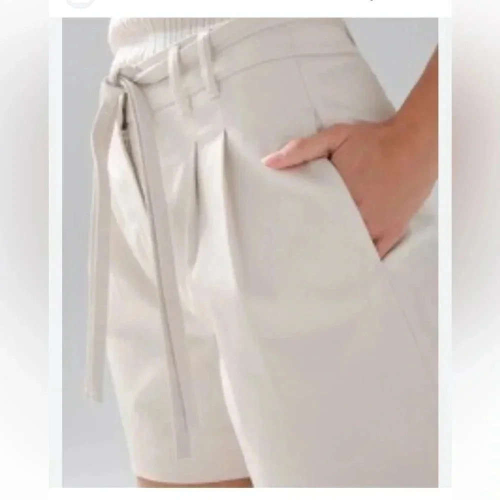 White House Black Market High-Waist Tie Belt Shorts in Light Beige